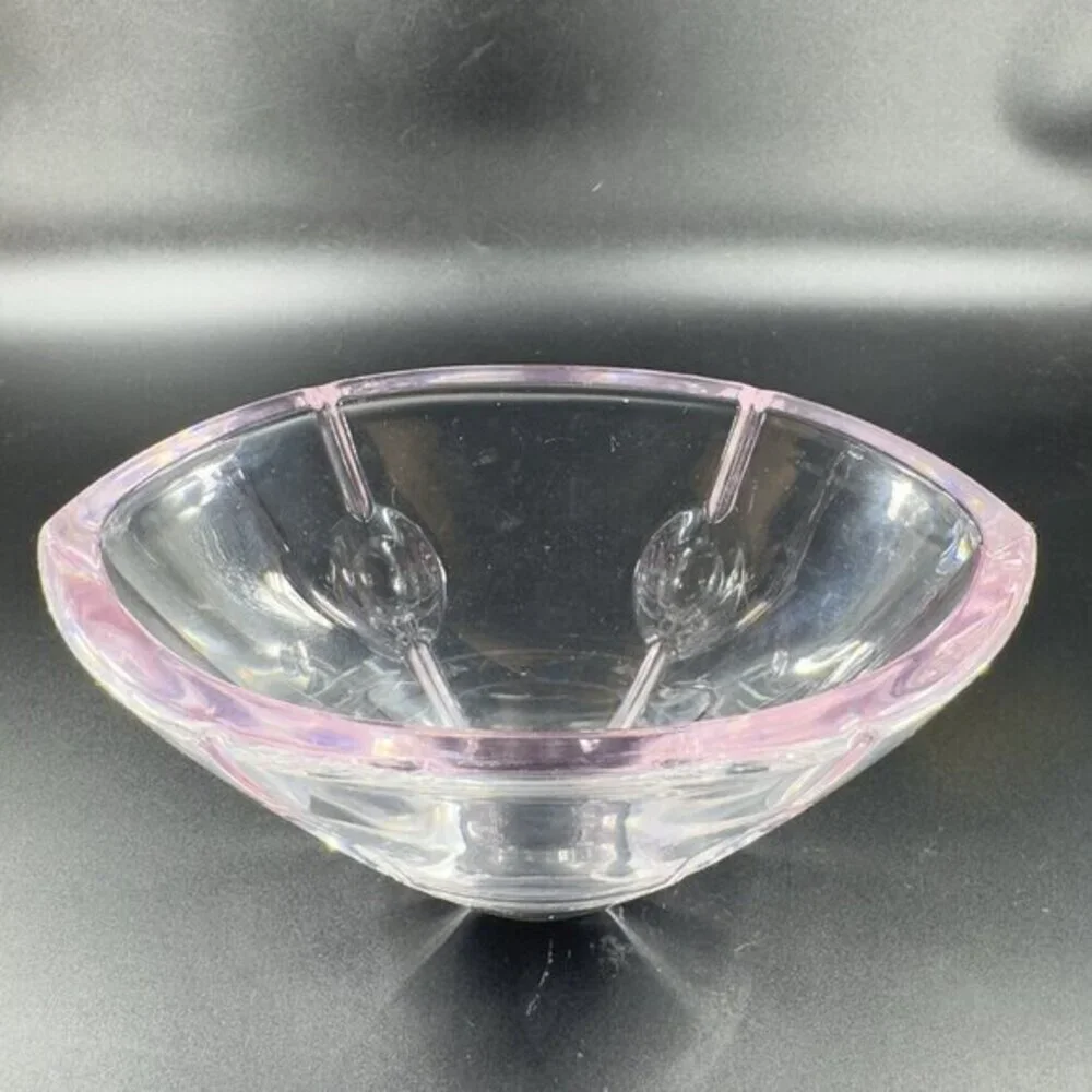 Lenox Cut Crystal Pink Tint Gift Of Knowledge Oval Dish Bowl Vintage Signed‎ VTG